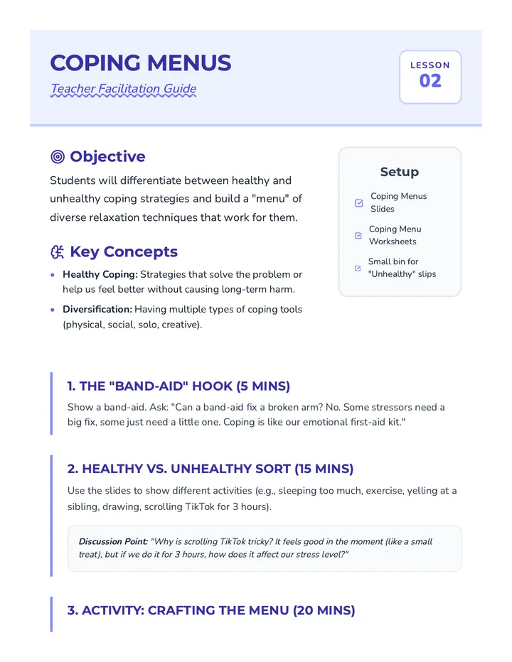 Coping Menus Teacher Guide