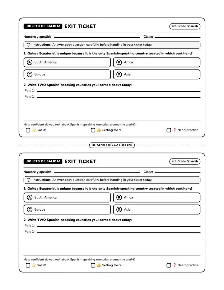 Spanish World Exit Ticket