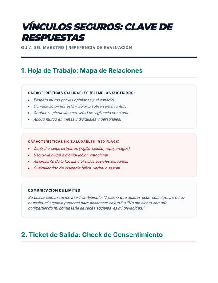 Vínculos Seguros Answer Key