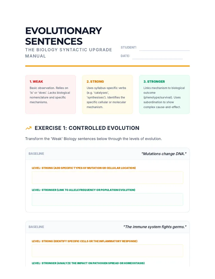 Biology Evolutionary Sentences Worksheet