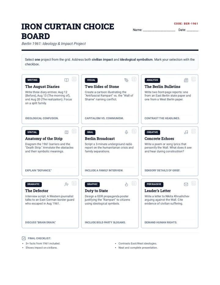 Iron Curtain Choice Board