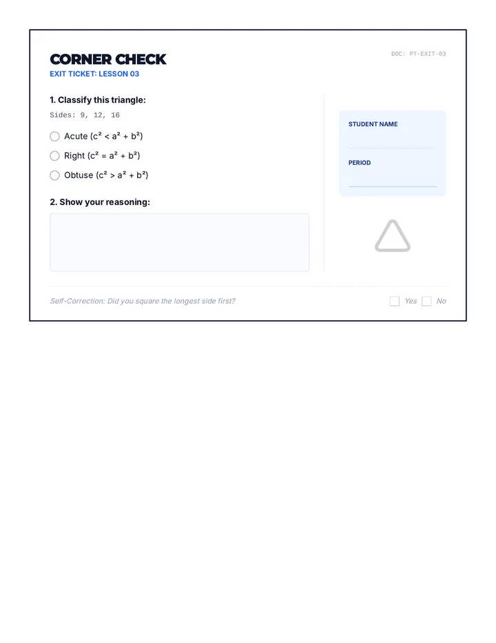 Corner Check Exit Ticket