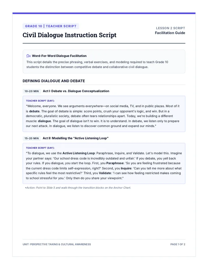 Civil Dialogue Instruction Script