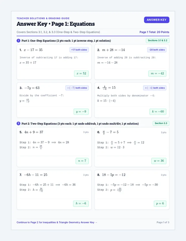 Quiz Readiness Answer Key