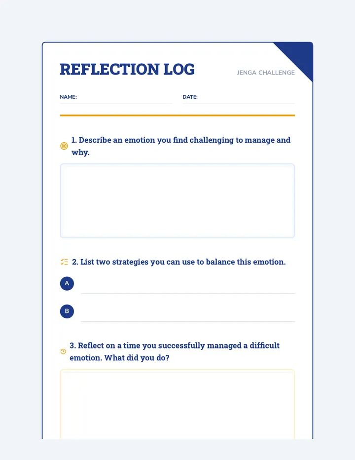 Balance Challenge Reflection Worksheet