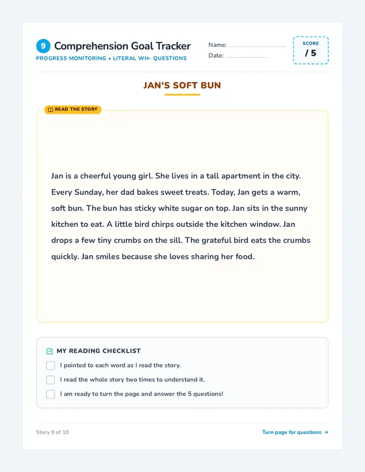 Bun Comprehension Sheet