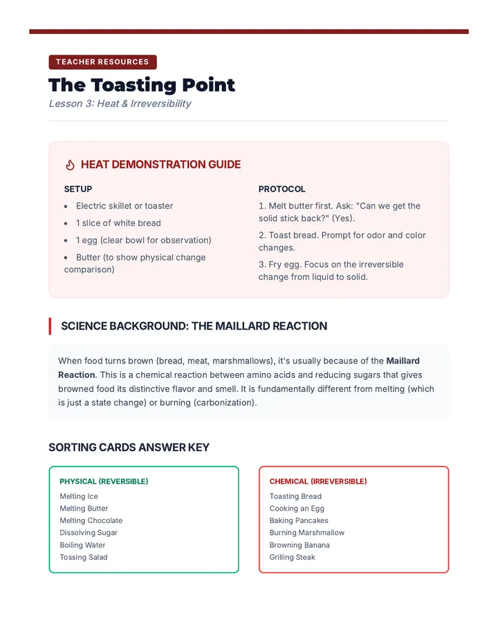 Irreversible Change Teacher Notes Guide