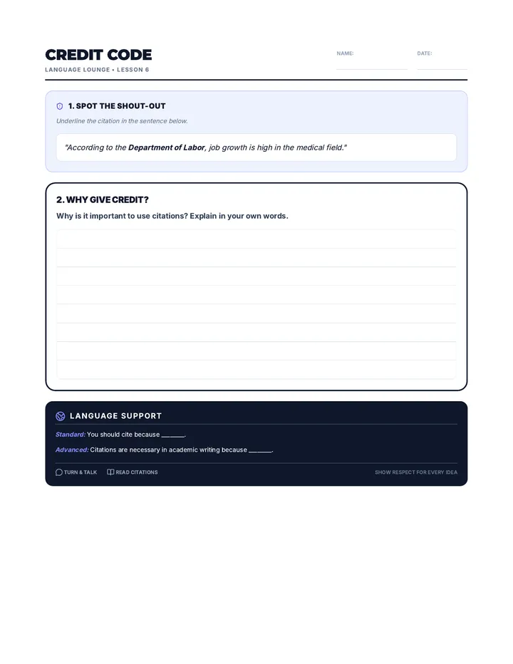 Credit Code Worksheet