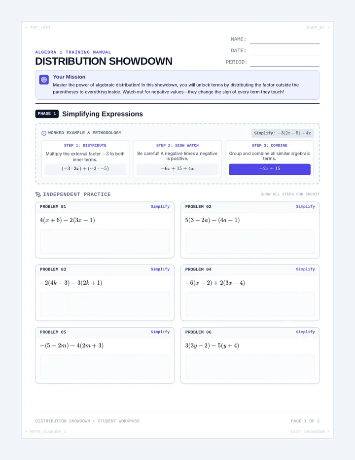Distribution Showdown Worksheet