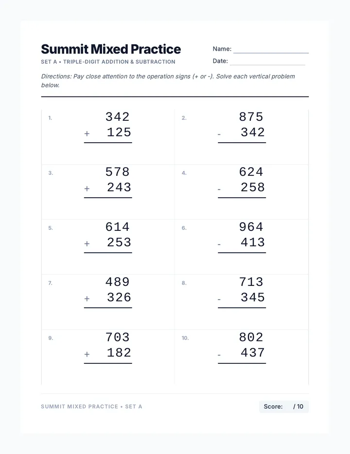 Summit Mixed Worksheet 1