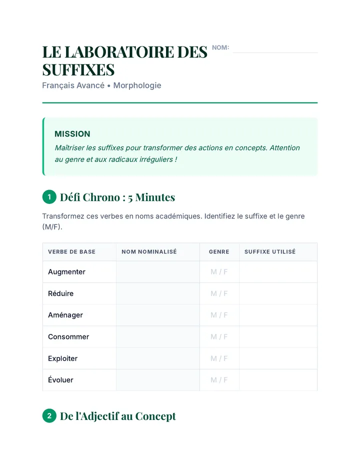Le Laboratoire des Suffixes Worksheet