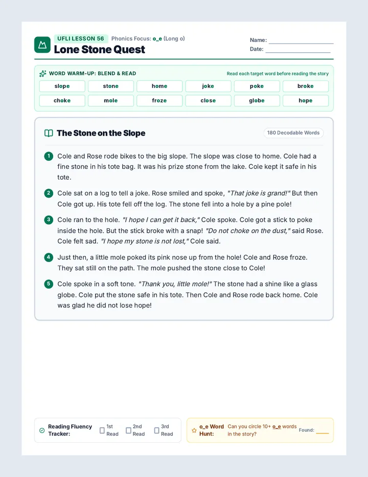 Lone Stone Quest Decodable Passage