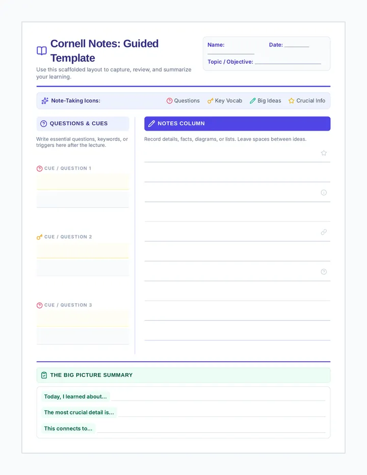 Cornell Notes Printable Worksheet