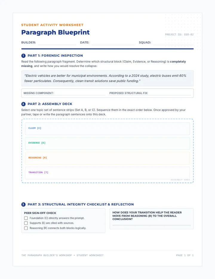 Paragraph Builders Worksheet