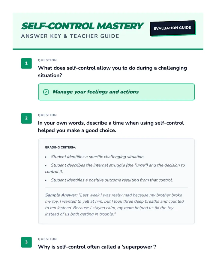Self-Control Answer Key