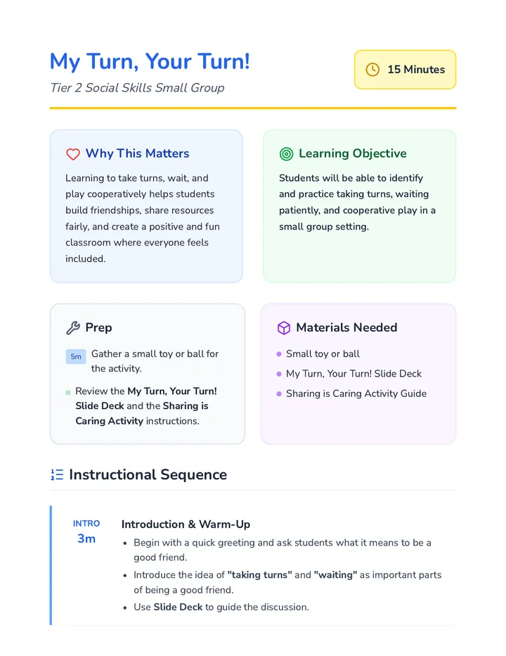 My Turn Your Turn Lesson Plan