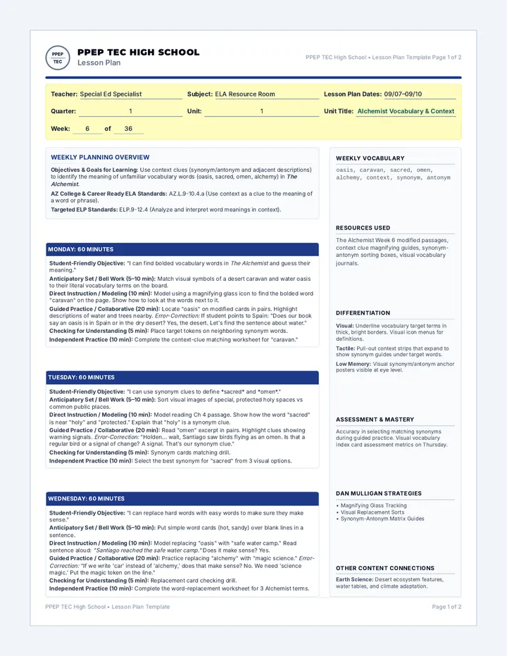 Alchemist Vocab Lesson Plan