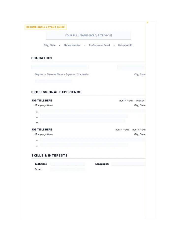 Resume Shell Template Worksheet