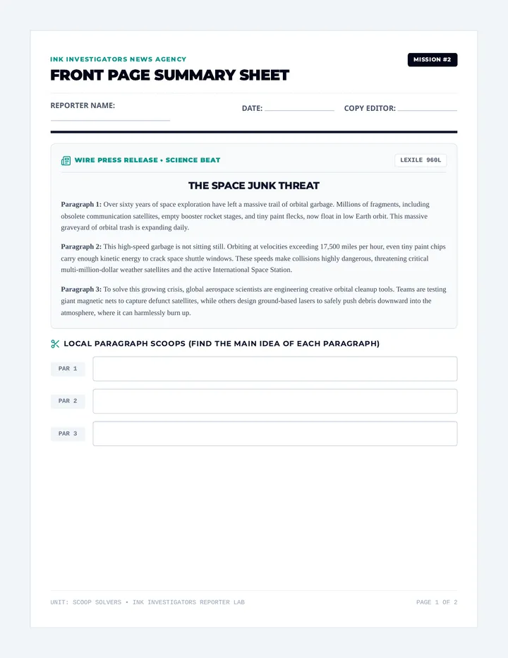 Front Page Summary Worksheet