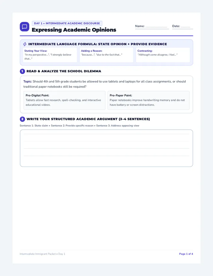 Intermediate Immigrant Student Packet
