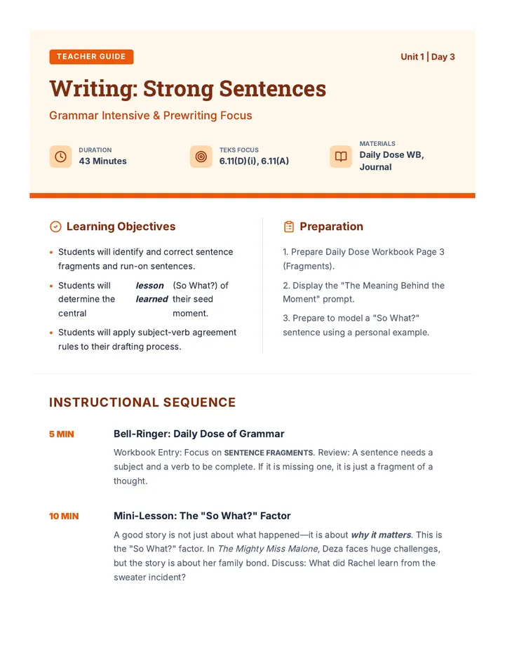 Writing Day 3 Teacher Guide