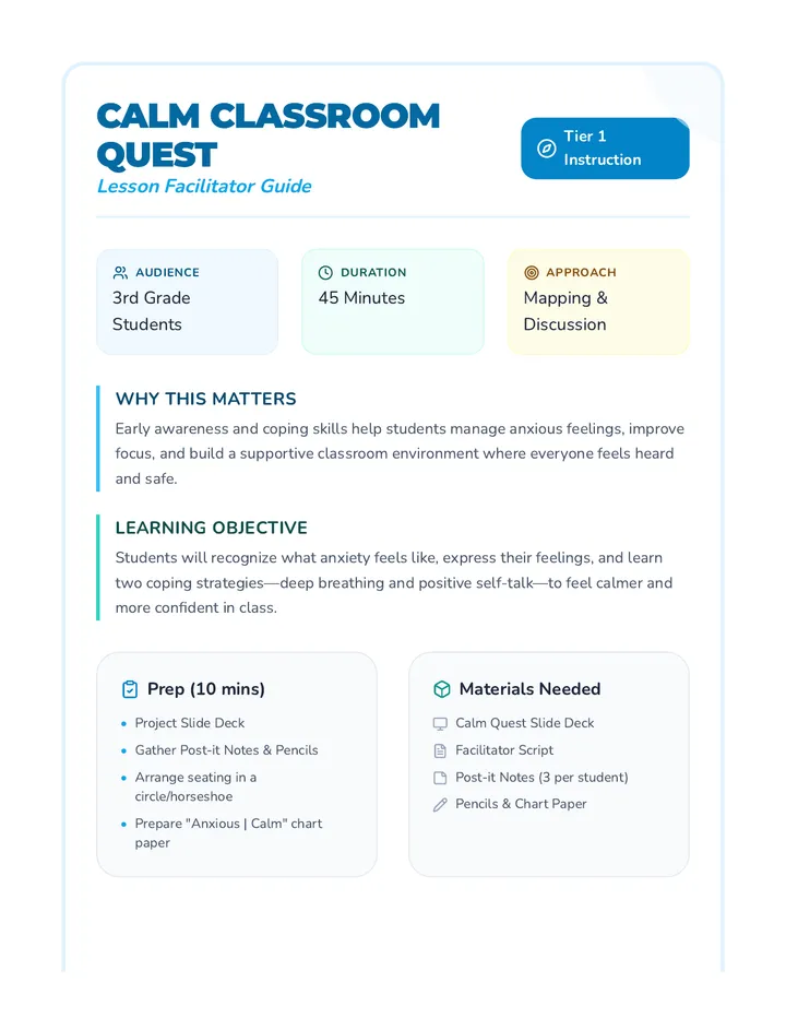Calm Classroom Quest Lesson Plan