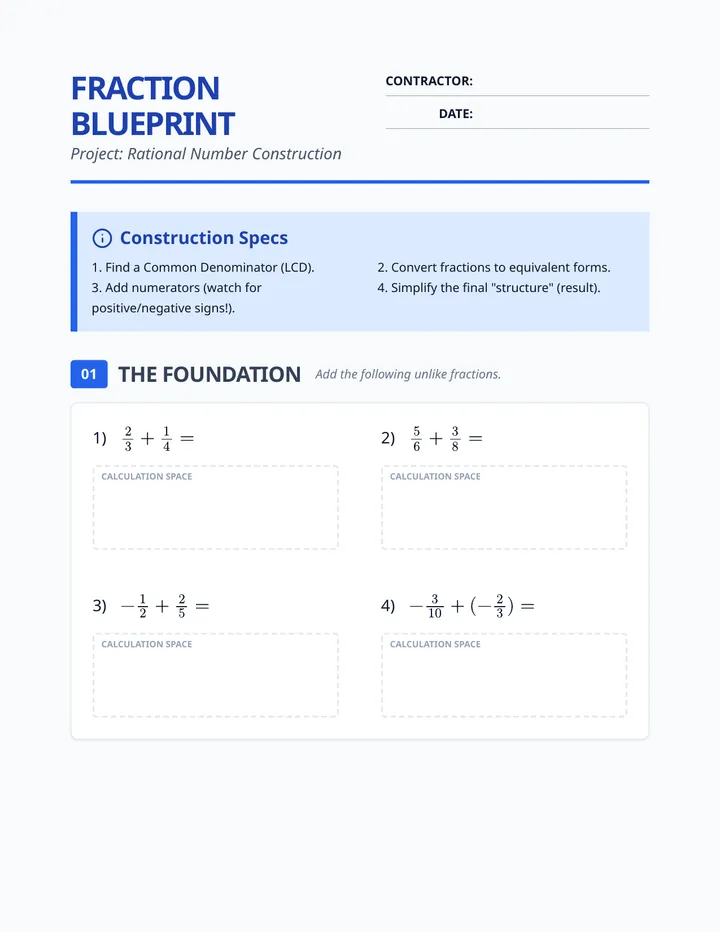 Fraction Blueprint Worksheet