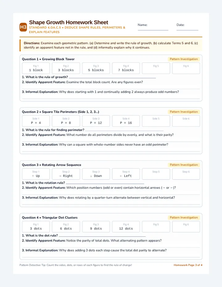 Shape Growth Homework Sheet