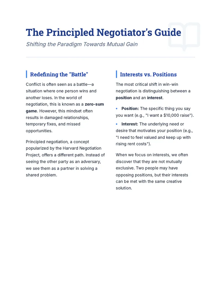 The Principled Negotiator's Guide Reading