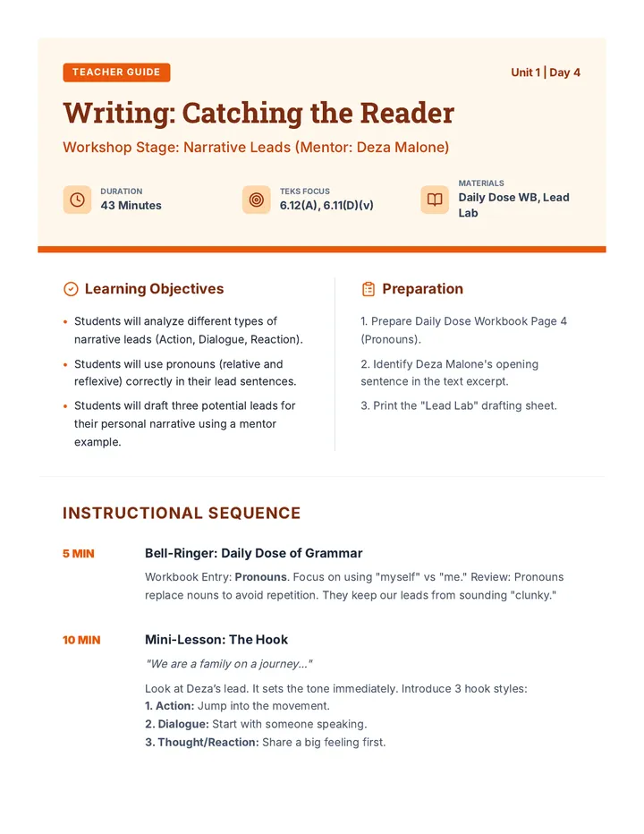 Writing Day 4 Teacher Guide
