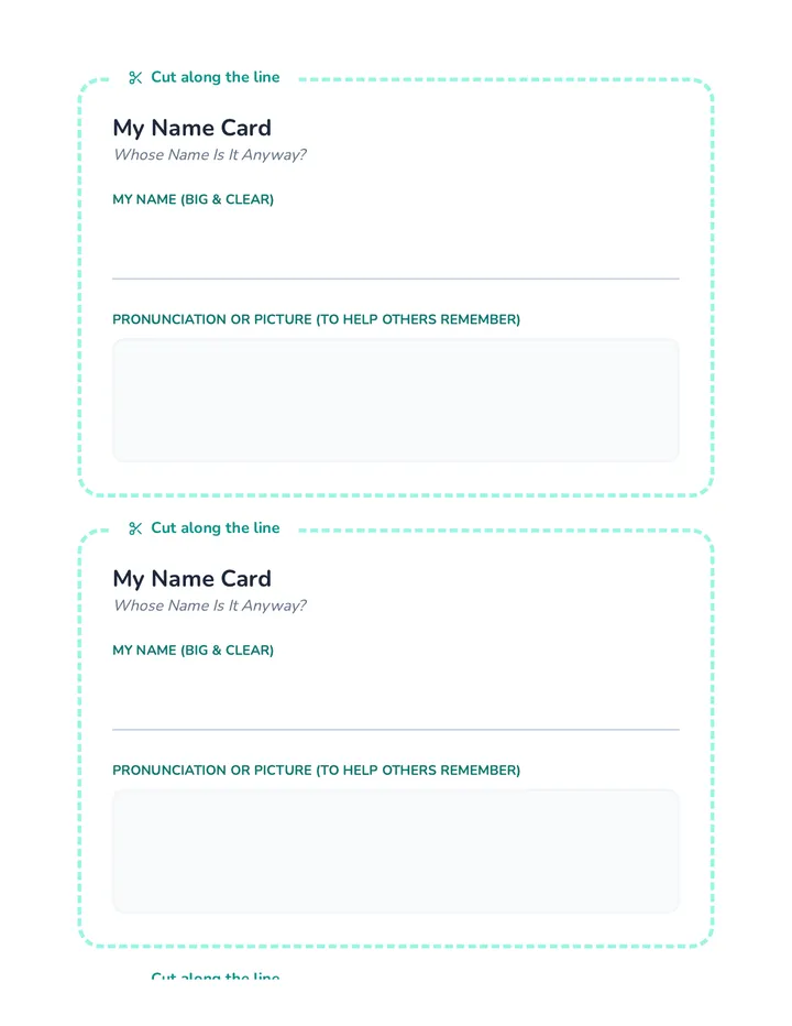 Name Card Strips Activity Sheet