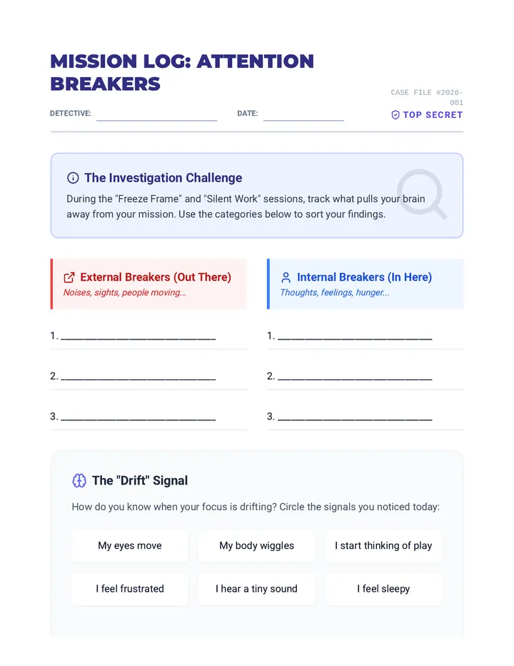 Mission Log Attention Breaker Worksheet