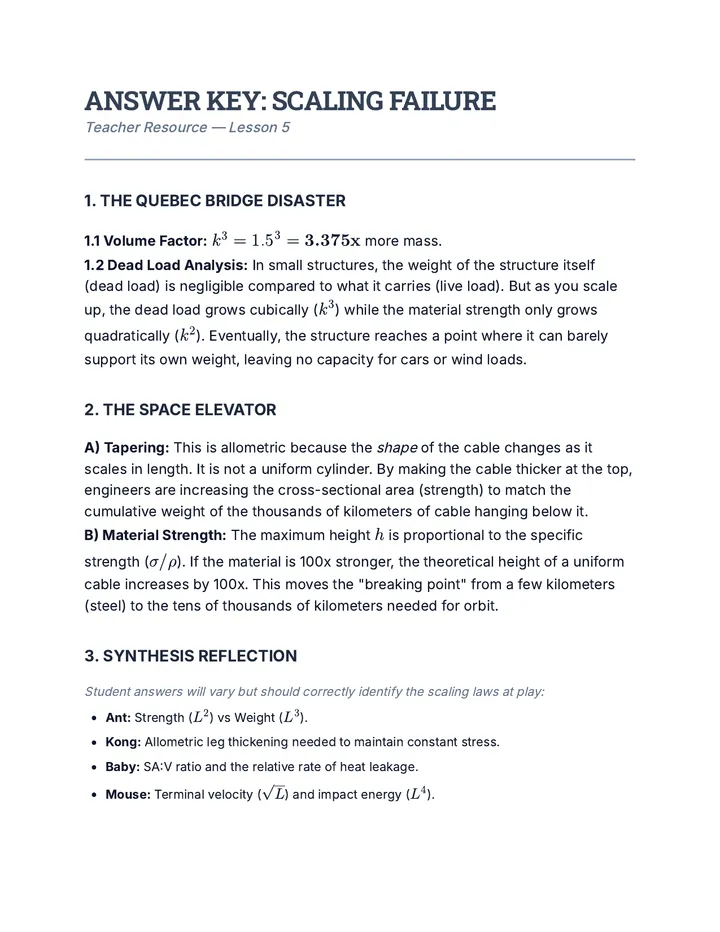 Scaling Failure Answer Key