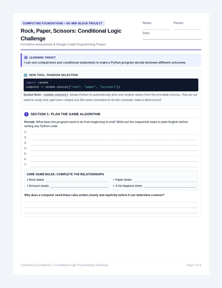 Rock Paper Scissors Challenge Worksheet