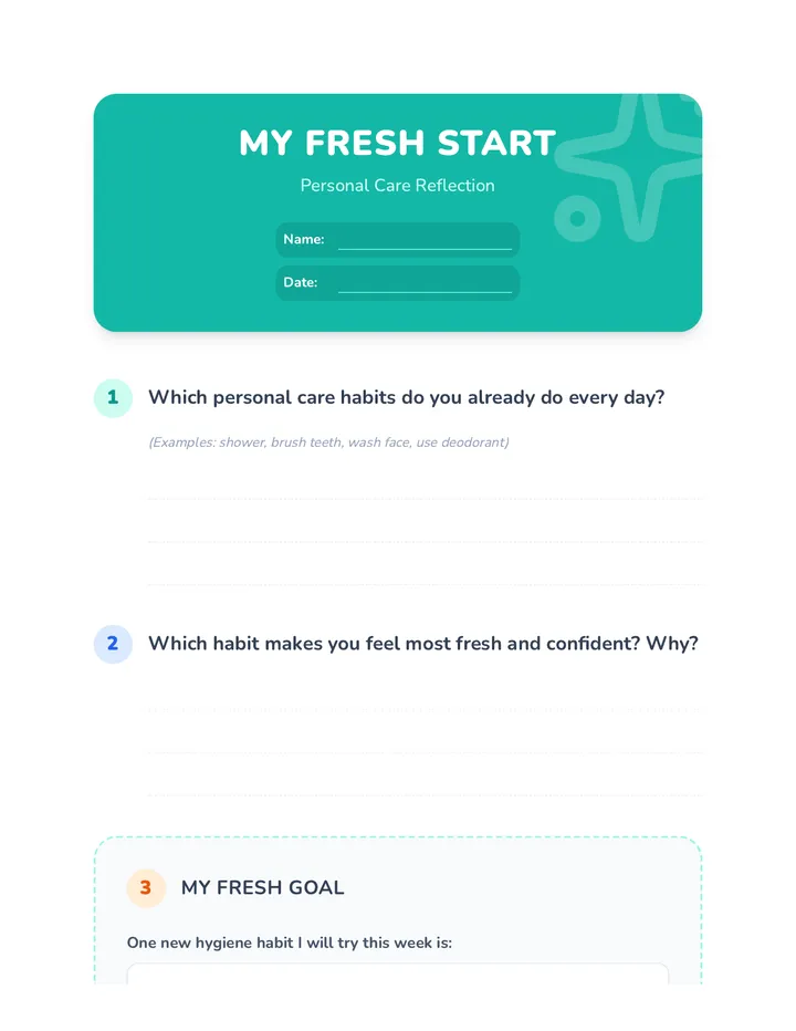 Personal Care Reflection Worksheet