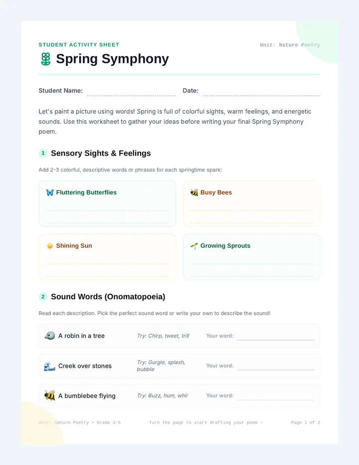 Spring Symphony Worksheet