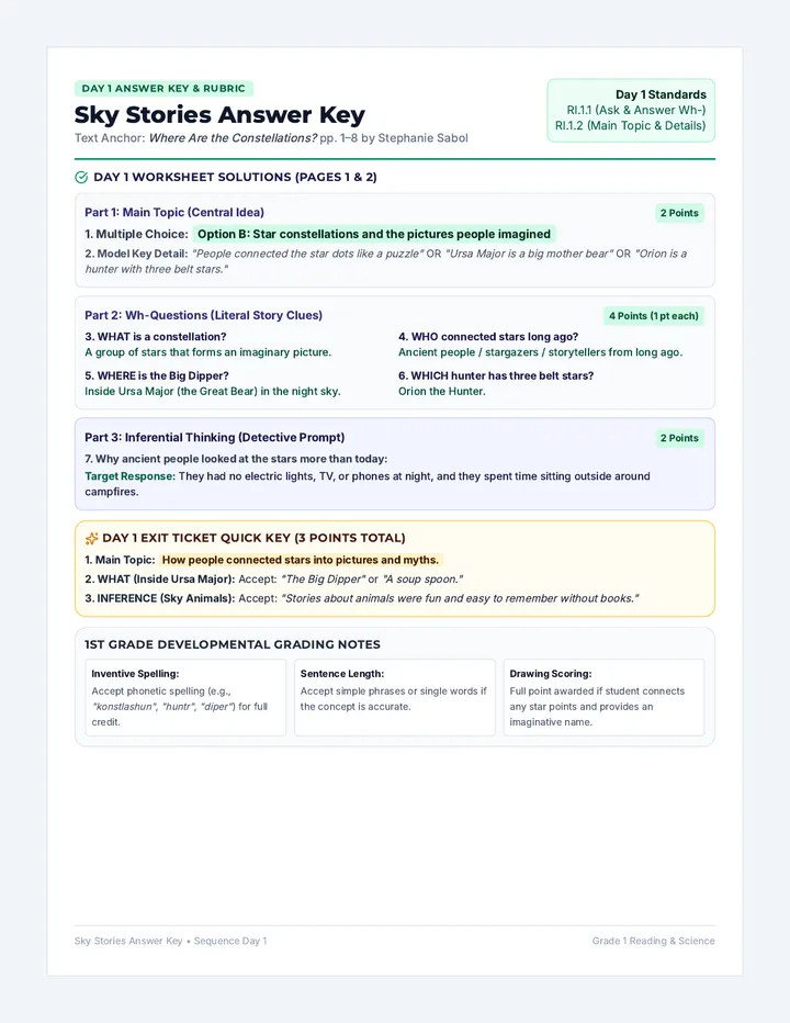Sky Stories Answer Key