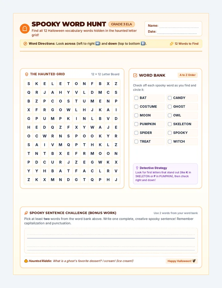Spooky Hunt Worksheet