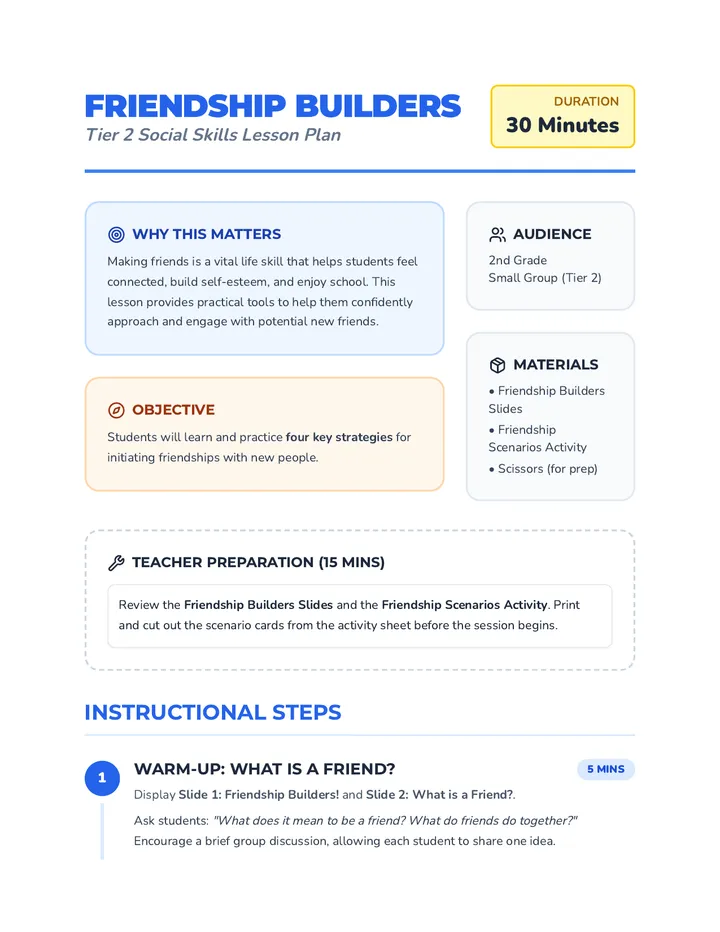 Friendship Builders Lesson Plan