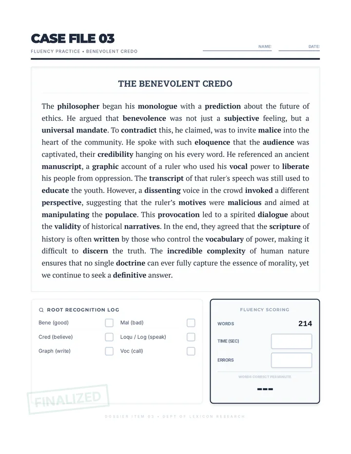 Benevolent Credo Fluency Passage