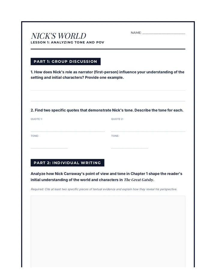 Nicks World Worksheet
