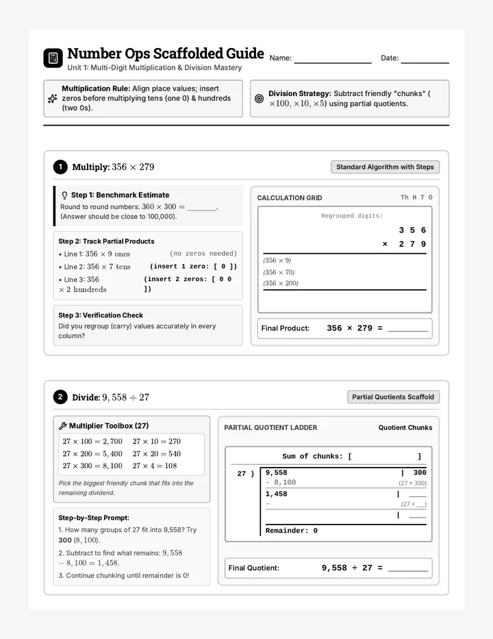 Number Ops Scaffolded Guide