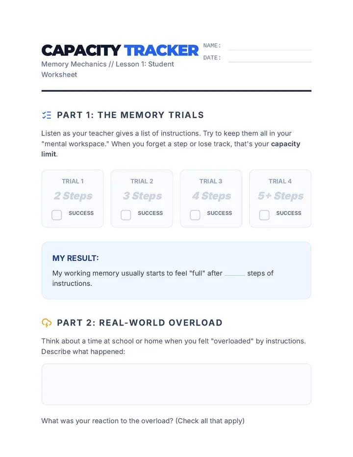 Capacity Tracker Worksheet