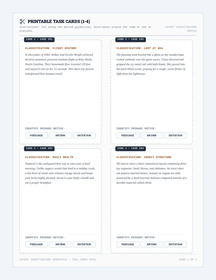 Motive Match Task Cards