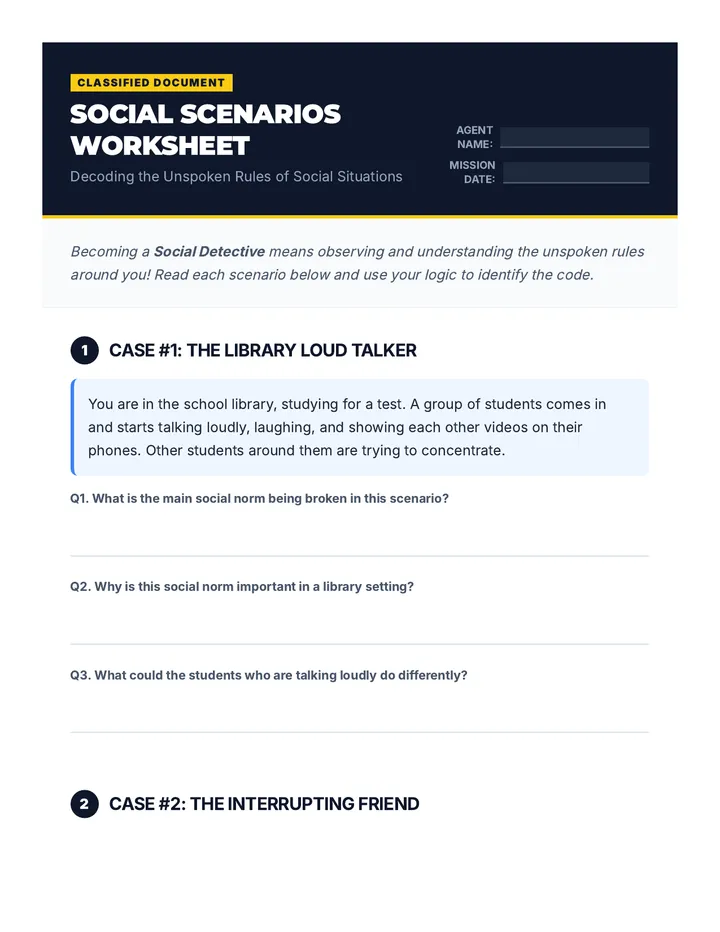 Social Scenarios Worksheet