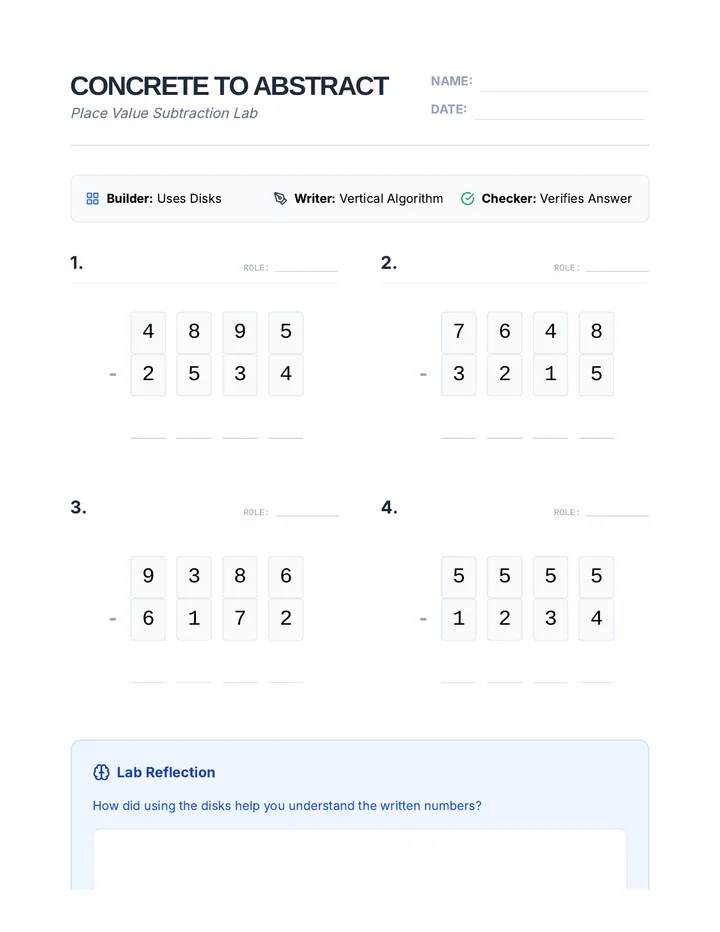 Subtracting Steps Worksheet