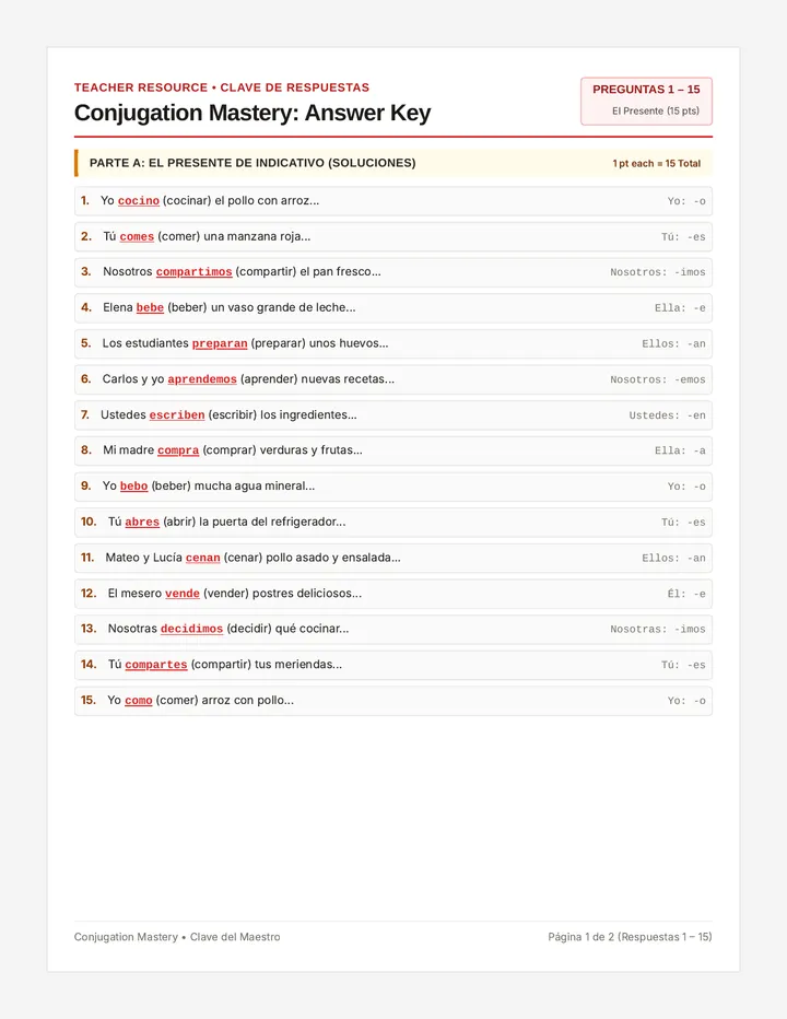 Conjugation Mastery Answer Key