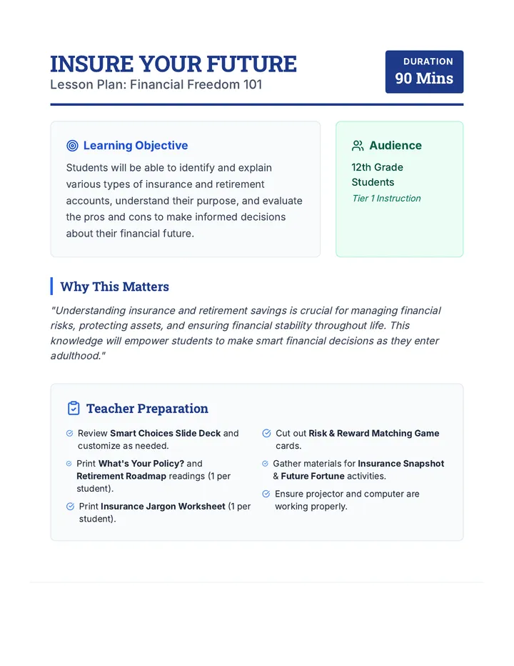 Insure Your Future Lesson Plan