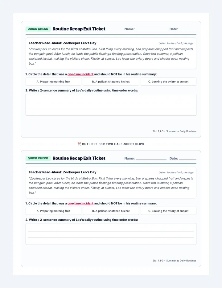 Routine Recap Exit Ticket