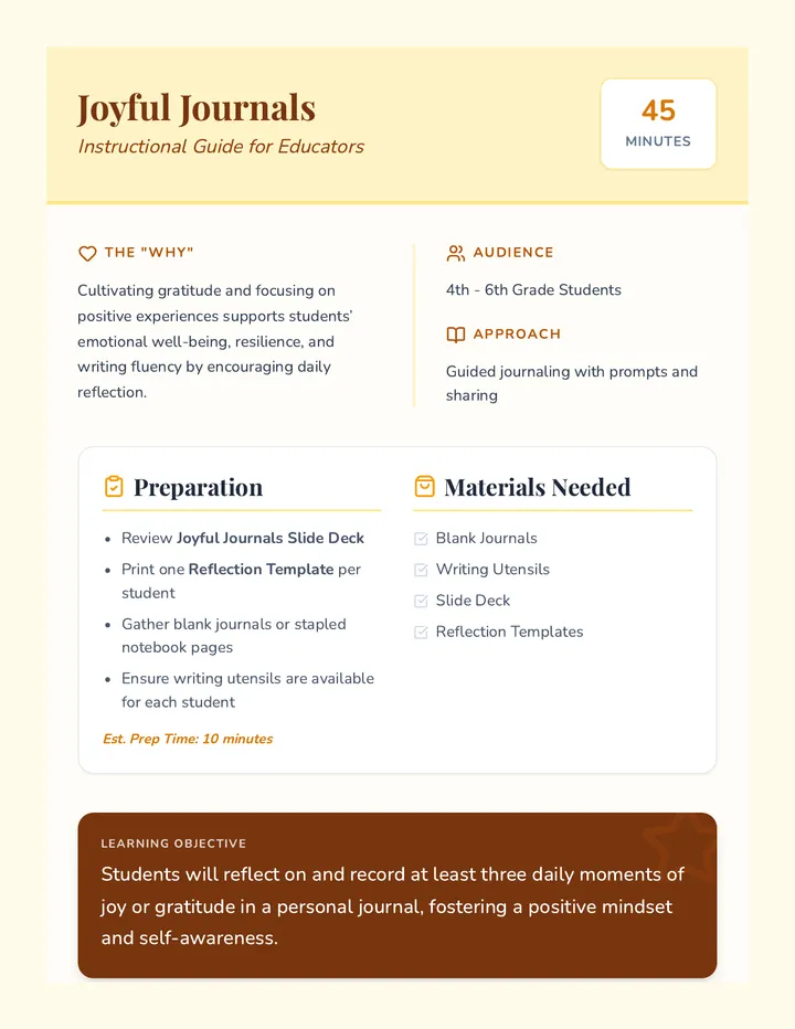 Joyful Journals Lesson Plan